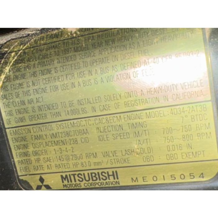 New Project-79 1997 MITSUBISHI FUSO 4D34-2AT3B DIESEL ENGINE 145HP. - Image 3